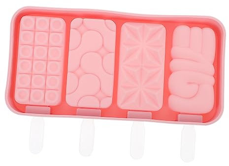 Garneck Molde De Silicona Para Helado y Paletas Pequeñas 4 Cavidades Rosa Con Tapa y Palitos Seguro Para Hacer Helados Caseros Adecuado Para Postres y Fiestas