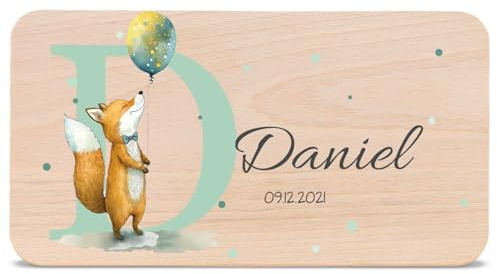GRAVURZEILE - Bedrucktes Frühstücksbrettchen aus Holz - Initial - Personalisiert mit Namen - Lebensmittelechter umweltfreundlich zertifizierter Druck (GreenGuard Gold) - Farbe: Fuchs