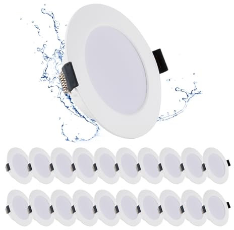 Grebeam 20er Set LED Spot 230v, IP44 LED Einbaustrahler Flach 5W 450LM Neutralweiß 4000K, Lochdurchmesser 75-90mm, Spots Deckenleuchte für Wohnzimmer Küche Schlafzimmer