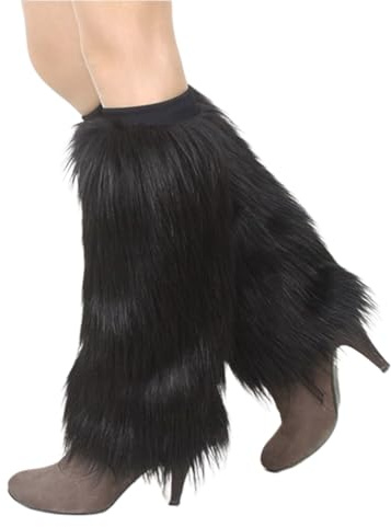 TAZIZI Donne Ragazze Finta Pelliccia Scaldamuscoli Autunno Inverno Tinta Unita Peloso Peluche Stivali Scarpe Coprire Polsini Vintage, Bk, 70