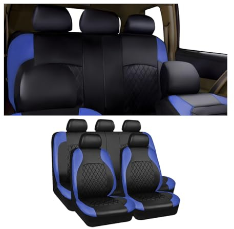 JNNJ 9 Pieces Car Seat Cover Full Sets, PU Leather Seat Protector, Waterproof Non Slip Front Rear Protectors, Universal Seats Cover for Car, Interior Accessories for Car SUV Vehicle(Blue)