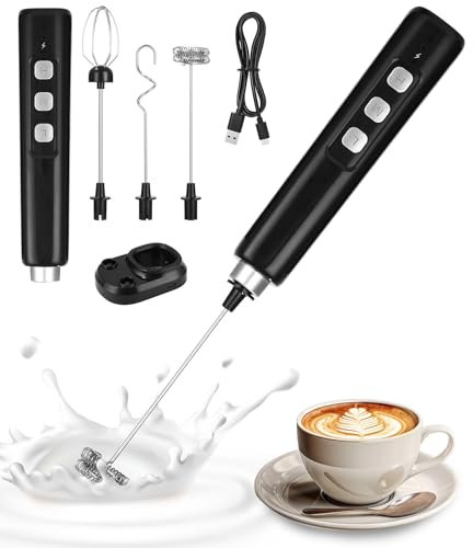Elektrischer Milchaufschäumer,Milk Frother,Elektrischer Schneebesen,Mini Handmixer,USB-C Aufladbar Aufschäumer mit 3 Schneebesen,Mit Aufladestation,für Kaffee,Latte,Sahne,Eier Schlagen,Cappuccino