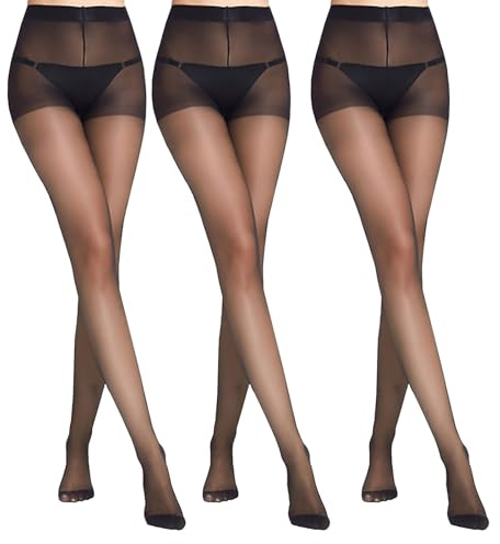GWAWG Lot de collants pour femme transparents taille Indéchirable collants taille confortable avec maintien collant (FR/ES, Alpha/lettres, TG, TTG, Taille normale, Taille normale, Noir)