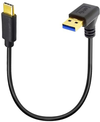 HUHANGGod Gold Plated 90Degree Angled USB C Extension Cable (25cm) | Type C to USB 3.0 Down Angle Fast Charge and Data Sync Converter Adapter Cord (USB3.0 Down)