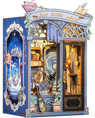 CUTEBEE Kit Book Nook Maquette – 3D Maison Miniature Déco Magic DIY, Étagère en Bois Miniature pour Adultes, Cadeau pour Amateurs de Livres, Déco Maison et Kit de Bricolage (Soul Travel Agency)