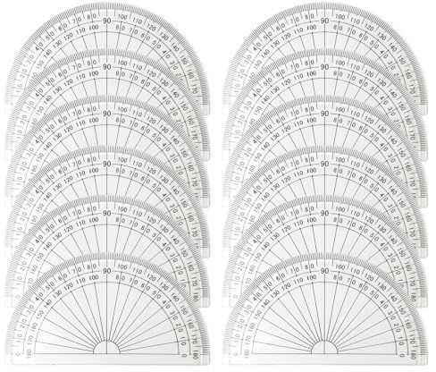 12 Pcs Plastic Protractor 180 Degree, Angle Measurement Ruler Set, Angle Measurement Tool for School, Engineering Classroom, Office, Art Design