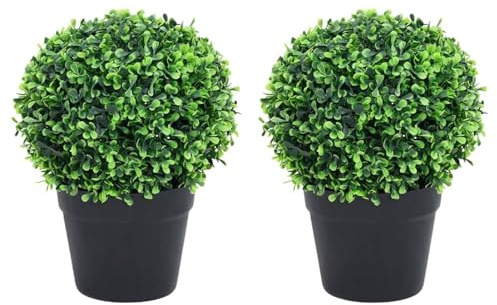 Juroupi Piante di Bosso Artificiale 2 pz a Sfera con Vaso Verde 37 cm,Piante Artificiali,Piante Finte da Interno/Esterno-336518