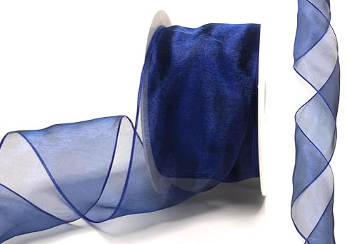 s.dekoda Schleifenband Organza 25m x 60mm Dunkelblau Blau Organzaband mit formbaren Drahtkanten Geschenkband [D3142-144]
