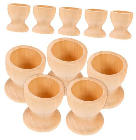 LABRIMP 10pcs Wooden Egg Holder Unfinished Natural Wood Egg Cups for Easter Breakfast Kitchen Dining Room Storage DIY Crafting Decoration