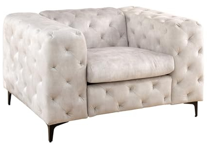 Riess Ambiente Design Chesterfield Sessel MODERN BAROCK 120cm - Champagner beige - Samt Federkern Wohnzimmer Retro Stil