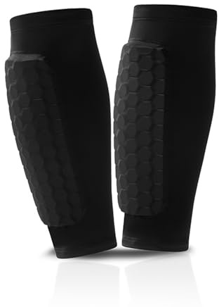1 Paar Schienbeinschoner Kinder Fussball Kinder Schienbeinschonerhalter Sport Schienbeinschutz Schwarz Kniebeinschoner mit Wadenschutz Wabenförmiges Design für 6-12 Jahre, Fußball, Basketball