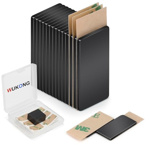 Wukong Lot de 15 mini aimants en néodyme - Forte adhérence - 20 × 10 × 1 mm - Aimants adhésifs noirs - Pour tableau magnétique en verre, bureau et tableau d'information