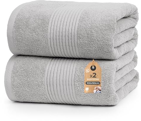 Cloud Pillow 2er Set Badetücher 100x150 cm 100% Baumwolle, 500 g/m2 | Badetuch Groß, Duschtücher, weich, saugstark und langlebig, Oeko-TEX, ideal für Bad & Wellness - Hellgrau