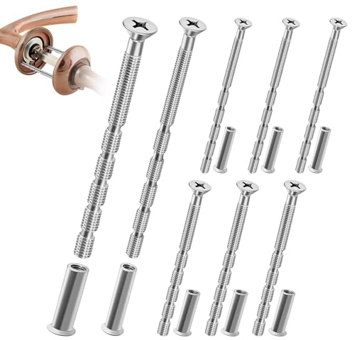 Gomeer 4 Piece M3 Door Handle Screws & Sleeves and 4 Piece M4 Door Handle Bolts & Sleeves Through Fixings for Door Handle Roses Knobs Door Lock and Escutcheons