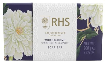 RHS Flower Show White Blooms Soap Bar with Bergamot, Rose, and Vanilla Notes, Gently Cleanses and Leaves Skin Softly Scented – 200 g