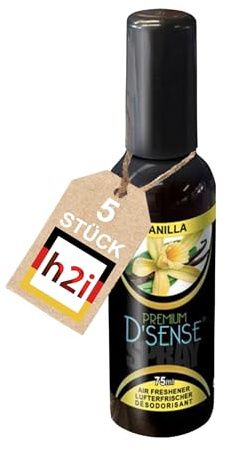 h2i Duftspray Vanilla | Geruchsneutralisierer Lufterfrischer Raumduftspray Duftsprüher | langanhaltende Frische und angenehmer Duft | Spray für Auto, Büro, Zuhause | 5 x 75 ml