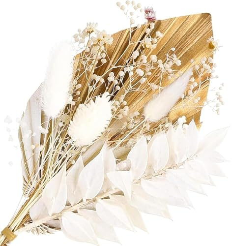 Shirene Fleurs Séchées,Fleurs Séchées pour Gâteaux,Bouquet de Fleurs Séchée Bohème pour Décoration de Gâteaux,Feuilles de Palmier Dorées,Décoration Naturelle pour Gâteauxs de Mariage,Anniversaire