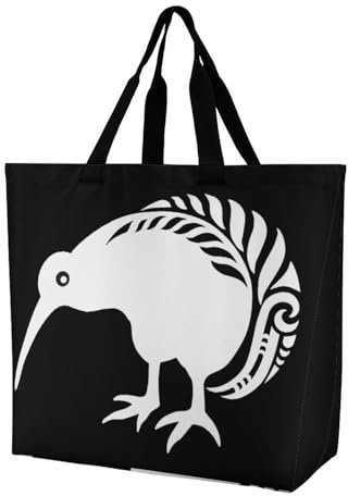 New Zealand Kiwi Fern Reusable Grocery Bag Large Capacity Foldable Shopping Tote with Inner Pocket