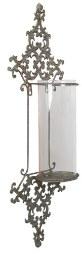 Hurricane Candle Holder Wall Mounted Vintage Style Baroque Scrolled Tea Light Pillar Candle Lantern Sconce Living Room Bedroom Hallway Landing Décor with Glass Lantern