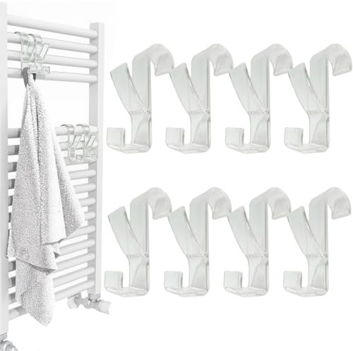 JEYORZY 8 Pezzi Ganci Termoarredo Bagno, Ganci Per Scaldasalviette Ganci, Ganci Per Termoarredo Bagno, Appendino per Termoarredo Appendi Asciugamani Bagno per Tutti I Radiatori Standard, Trasparente
