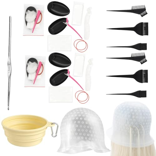 YQOPDEBD 25 Teilig Strähnenhaubem Professionelles Haarfärbeset Mit Pinsel Für Präzise Strähnchen Und Blondierung, Ideal Für Selbstanwendung Und Salon,Weiß strähnenhaube