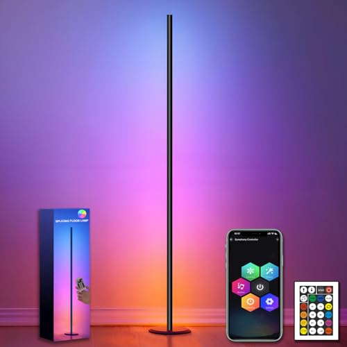 ONSTUY Lámpara de Pie LED,RGB Regulable Lámpara de Pie con Control Remoto y APP,Sinc Musica,16 Millones de Colores,46 Modos de Escena,Luz de Esquina para Salon,Dormitorio,Juegos,Negro