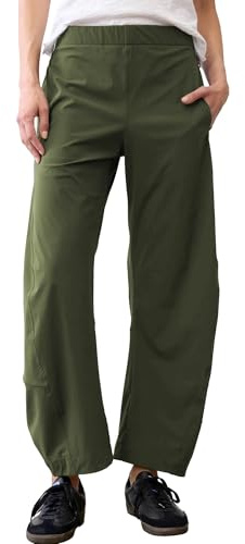 SeeLuNa Women Barrel Travel Pants Elastic Waistband Tapered Leg Baggy Mid Rise Work Trousers Lounge Pant with Pockets