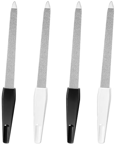 4 PCS Metal Nail Files, Professional Nail Files for Natural Nails, Nails Accessories Tools, for Women & Men, Home and Travel(White/Black 15.2 * 1.5cm)
