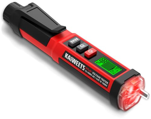 KAIWEETS Testeur de Tension Sans Contact NCV – Double Plage 12-1000V / 70-1000V AC avec Écran LCD, Indicateur de Signal, Alarme Sonore et Lampe LED – Certifié ETL CAT IV