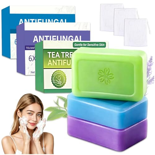 3 Pezzi Sapone Antimicotico Con Olio Di Tea Tree, Naturale Artigianale per Viso, Corpo e Mani Pelle A Tendenza Acneica, Pulizia Profonda, Controllo Del Sebo, Formula Di Ispirazione Vegetale