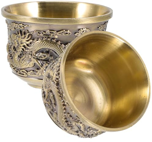RORPOIR 2 Tazas de Té Antigüas y Resistentes Retro Estilo Chino de Aleación de Zinc Doradas para Decoración Vintage y Uso en Salón de Té