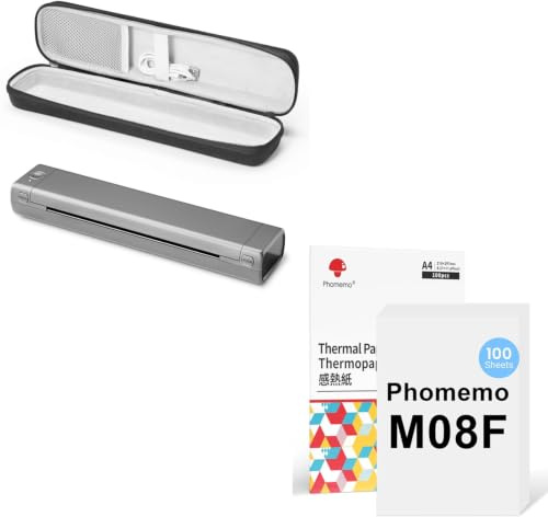 Phomemo M08F A4 Grau Tragbarer Drucker mit Tragetasche & 100 Blatt A4 Thermopapier, Kabelloser Bluetooth Mobildrucker für Reisen, Auto, Büro & Zuhause
