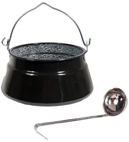 Set Ungarischer Fischsuppekessel Emaille 25 Liter + Gratis Schöpflöffel Fischkessel Suppenkessel konisch Feuertopf