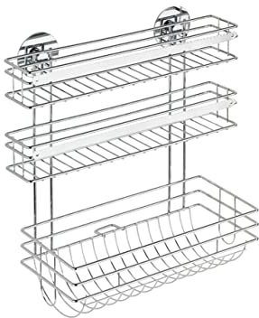 WENKO Turbo-Loc Küchenrollenhalter Trio - Befestigen ohne bohren, verchromtes Metall, 32.5 x 34 x 15 cm, Silber glänzend, 34 x 15 x 32.5 cm