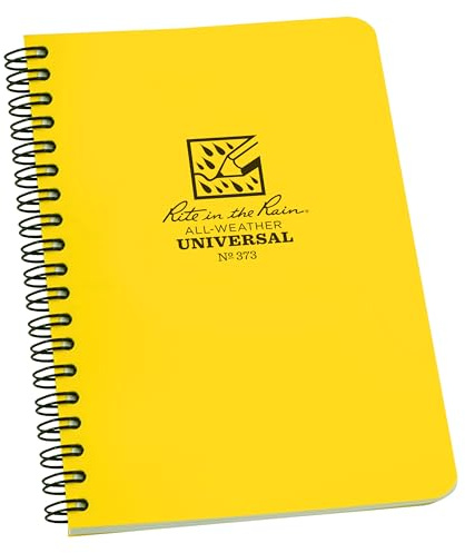 Rite In The Rain 373L Waterproof Paper Side Spiral Notepad Yellow Polydura Cover 64 Pages 12 Sheets Imperial and Metric Rulers, 4 ⅝ x 7- Inch