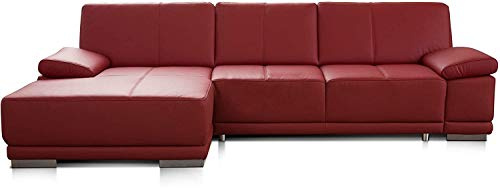 CAVADORE Bettsofa Corianne in Echtleder / Ecksofa inkl. Schlaffunktion und verstellbaren Armlehnen / 282 x 80 x 162 / Echtes Leder, rot