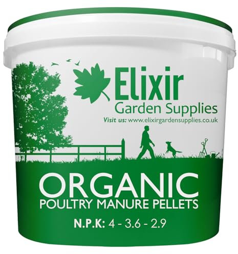 Elixir Gardens Chicken/Poultry Manure Pellets | 1kg - 20kg Bags Available | Organic Fertiliser | 5kg Tub | Treats up to 125 sq.m