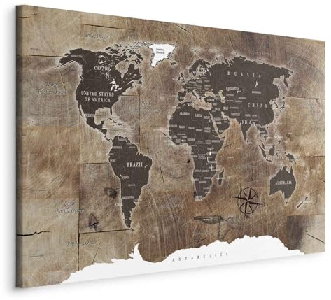 B&D XXL - Wandbilder XXL 90x60 cm 1 tlg - Wand Deko Vlies Leinwand Bilder Groß Wanddeko Wohnzimmer Schlafzimmer Kunstdrucke - Poster Weltkarte Welt Landkarte Kontinente k-C-0050-b-d