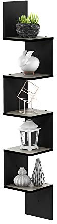 Furinno ROSSI Corner Floating Shelves for Wall, 5-Tier Corner Square Wall Shelf, Radial Wall Mounted Book Shelf, for Bathroom, Bedroom, Living Room, French Oak