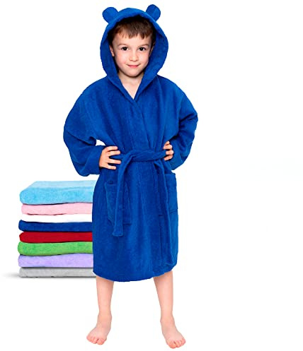 Twinzen - Kinderbademantel Mädchen oder Junge - 100% Baumwolle Ohne Chemikalien OEKO-TEX® - 2 Taschen, Gürtel, Kapuze mit Ohren