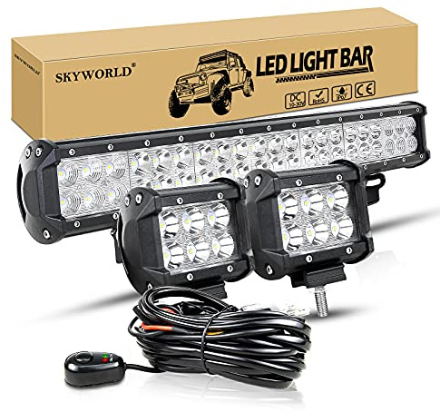 SKYWORLD LED Pod Lichtbalken Kit, 50 cm 20 Zoll 126W | Led Bar Auto mit 12V Kabelbaum, 2 Pcs 4 Zoll Spot Offroad Scheinwerfer Wasserdicht für SUV ATV UTV LKW 4x4 Traktor Fahrzeuge