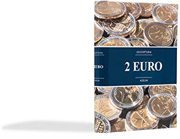 Leuchtturm-Münzalbum Sammelalbum mit 8 Münzhüllen, Aufbewahrung von 48 2-Euromünzen, Fester Einband