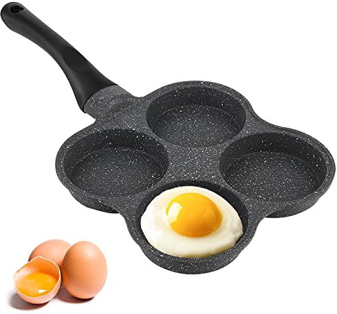 Poele a Crepe Poêle à frire Antiadhésive, Aluminium 4 trous Crêpe Omelette Oeufs Poêle à Frire Machine à Petit Déjeuner Ustensile de Cuisine Résistance aux Températures Elevées