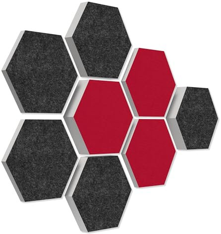 platino24 Schallabsorber COLORE aus Basotec G+ I Akustikpaneele mit Akustikfilz I 3D Wand-Paneele mit 8 Waben in Bordeaux + Anthrazit I Akustikplatten zur Schalldämmung in Büro, Studio & Wohnung