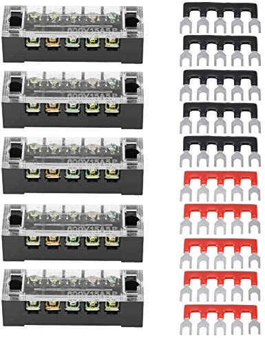 Schraubklemmenblock, 5 teilig, zweireihig 600V 15A doppelreihig + 10 isolierte Brückenstreifen - Schraubklemmenblock für Elektroinstallation, Hausgeräte & Maschinen