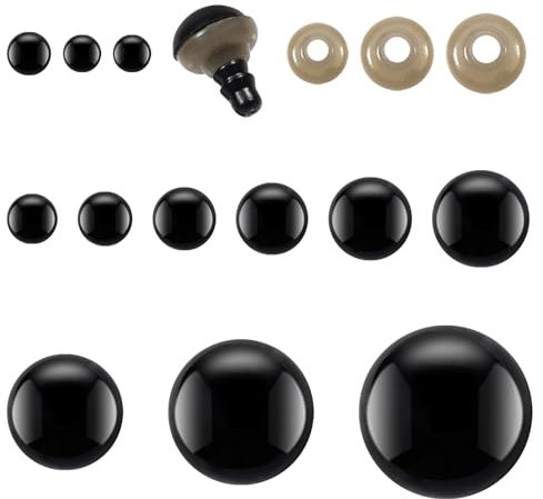 TOAOB 150 Stück Sicherheitsaugen für Häkeltiere Groß Schwarz 6mm bis 24mm Kunststoff Basteln Puppenaugen Safety Eyes Knopfaugen