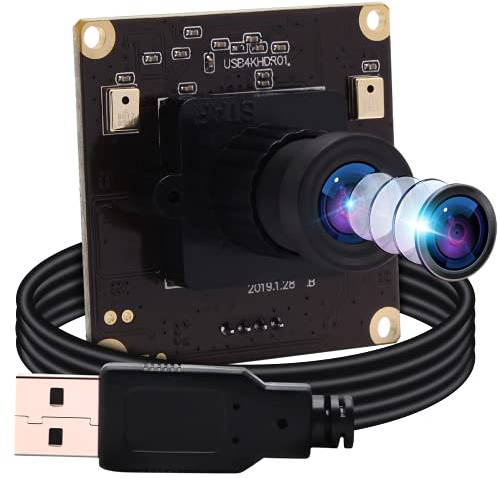 ELP 4K USB Camera Module with Dual Microphone for Computer 2160P Ultra HD USB Camera for PC Camera Lightburn Camera USB Security Camera Plug and Play for Laptop Windows Linux Mac