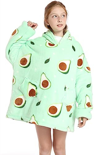 Shamdon Home Collection Couverture à capuche surdimensionnée pour enfant, sweat à capuche avec manches et poche, pull douillet en flanelle pour filles, garçons et adolescents, avocado, M-3XL