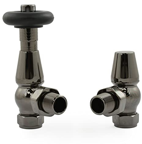 Hot Flow Black Nickel Jordan Angled TRV Thermostatic Radiator Valve (Pair) Includes Angled TRV Body & One Lock Shield for Quick & Easy Temperature Control.