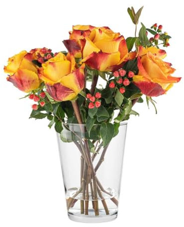 TREND FOR HOME Tulpenvase H: 19 cm Blumenvase Glas Große Vase für Rosen Glasvase Rund Vase für Tulpen Amaryllis Vasee Gross Rosenvase Runde Glasvase Durchsichtige Vasee | ⌀ 14.2 cm | Alyssa